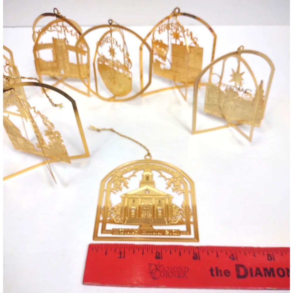 Lot of 6 VTG CHARLESTON SC Novelty 24K Gold Plate Flat Christmas Ornaments 90s